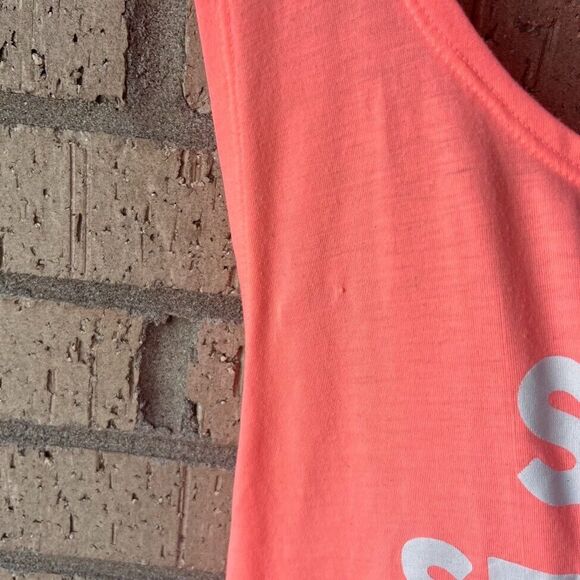 Electric Pink Breaded Racerback Tank Top Sz L Coral Pink Summer Loose Fit - Picture 8 of 8
